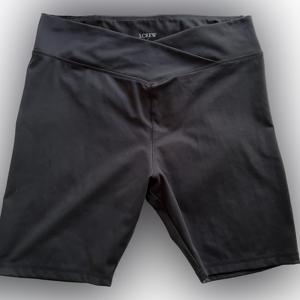 J crew black poly bike shorts across waist high waist 7” inseam L